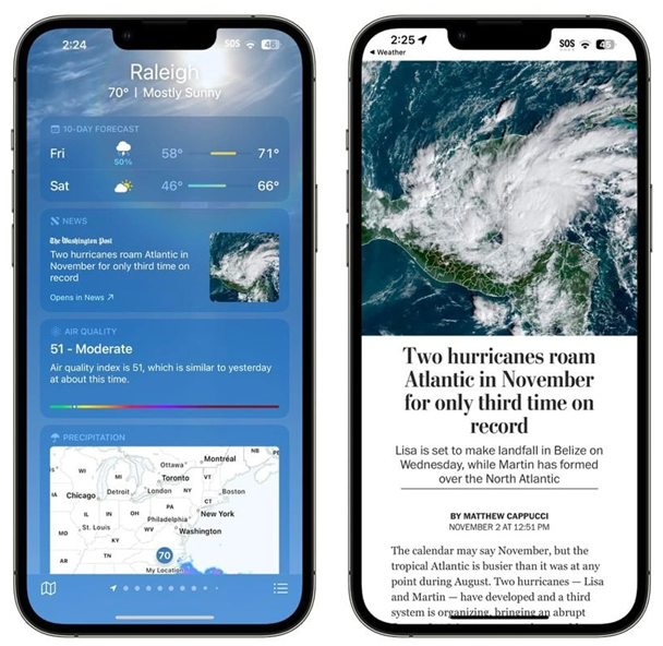 宿迁苹果14维修分享iPhone 14手机如何看天气时顺带看新闻 