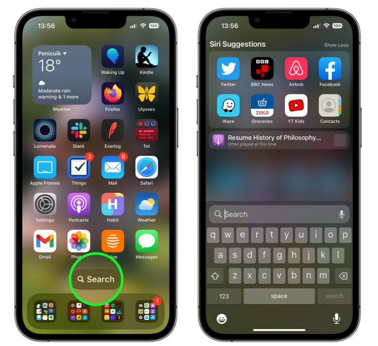 宿迁苹果手机维修分享升级到 iOS 16 后，如何删除主屏幕上的搜索按钮 